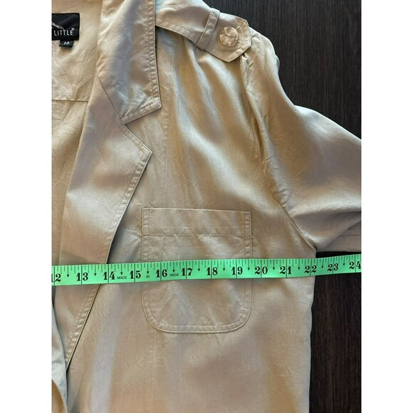 Carole Little Tan Longline Utility Jacket 100% Silk With Button Details Size 10 - Picture 5 of 5